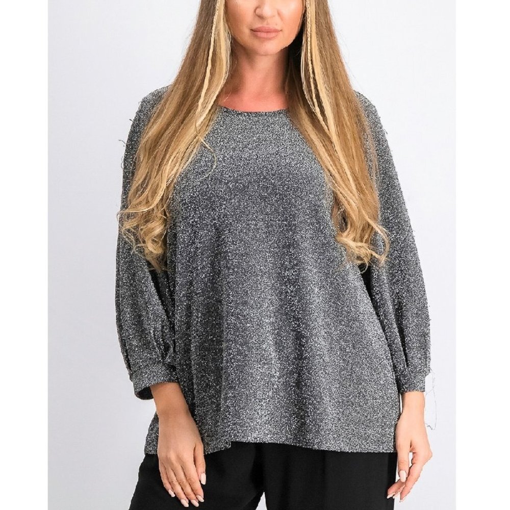 Alfani Metallic-Knit Bishop-Sleeve Top